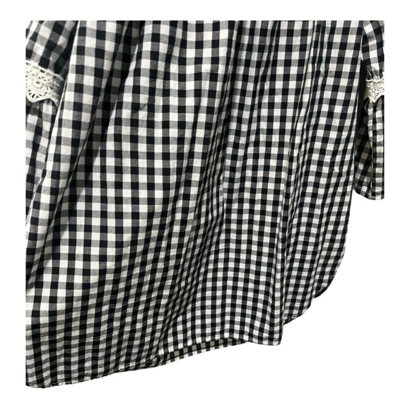 STUDIO WEST APPAREL BLACK AND WHITE GINGHAM SMOCKED FLARE LACE DETAIL SLEEVES - Picture 12 of 16